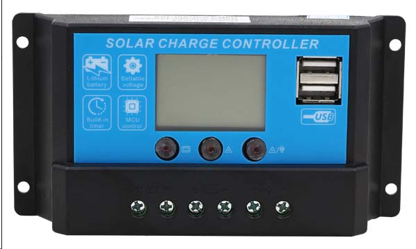 Контроллер заряда JUTA DY1024 10А 12В/24В с дисплеем + USB гнездо